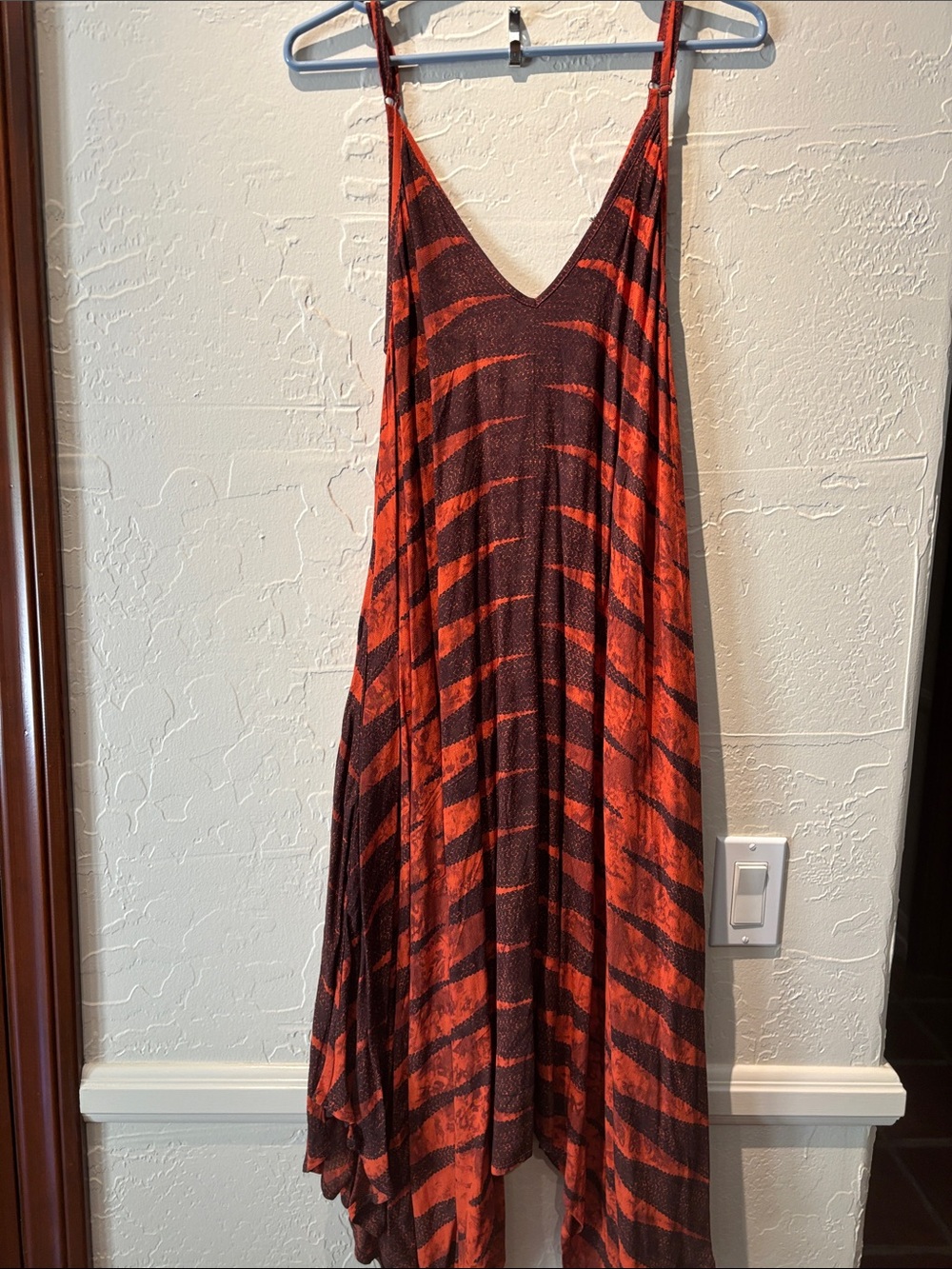 Manaola Orange and Black Striped V-Neck Midi Dress NWT